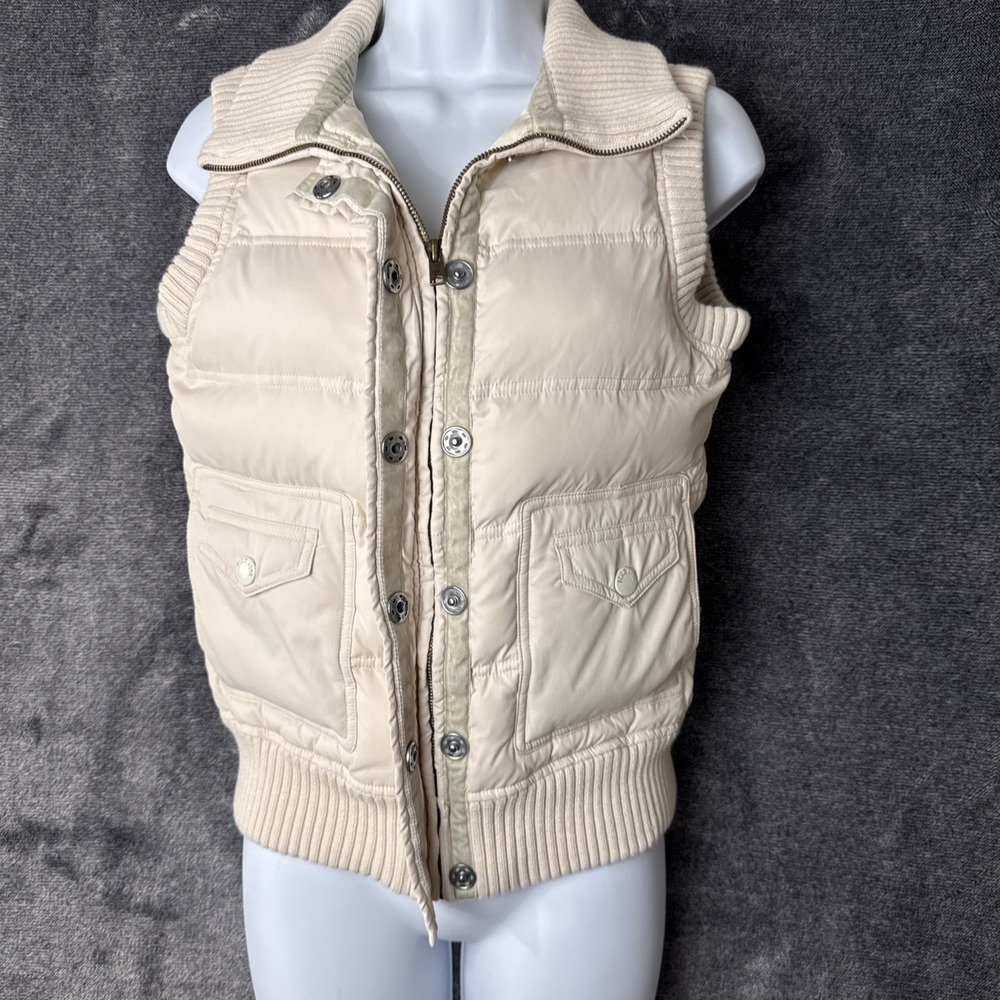 Victoria's Secret PINK Puffer Vest Women XS Cream Down Filled‎ Ribbed Trim